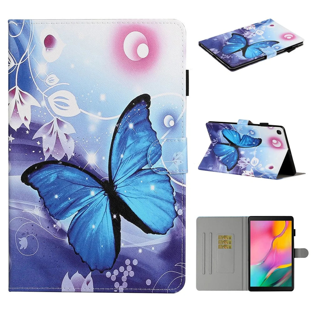 Pattern Printing Card Holder Stand TPU + PU Leather Tablet Case for Samsung Galaxy Tab A7 10.4 (2020)  / (2022) T500 - Butterfly - 1
