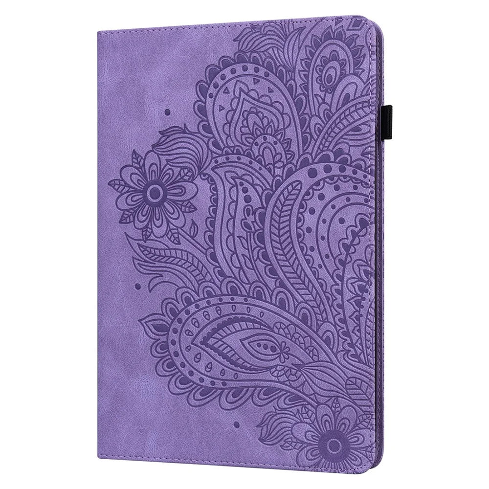 Imprinted Flower Pattern Leather Wallet Stand Tablet Protective Shell for Samsung Galaxy Tab A7 10.4 (2022) / (2020) - Purple - 3