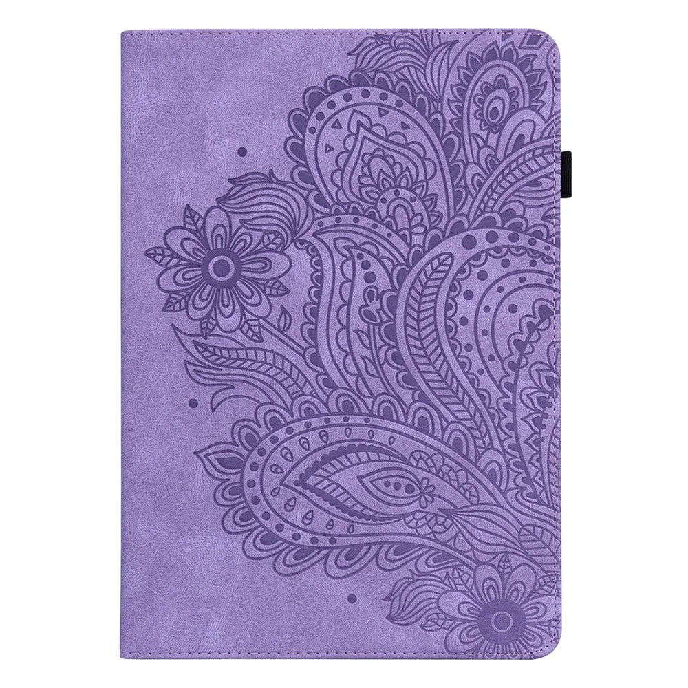 Imprinted Flower Pattern Leather Wallet Stand Tablet Protective Shell for Samsung Galaxy Tab A7 10.4 (2022) / (2020) - Purple - 4