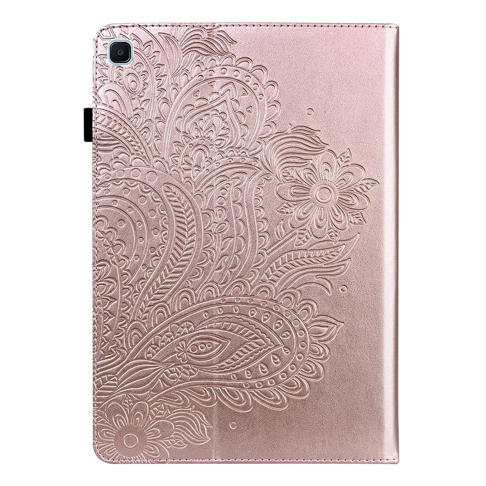 Imprinted Flower Pattern Leather Wallet Stand Tablet Protective Shell for Samsung Galaxy Tab S6 Lite (2020) / (2022) / (2024) - Rose Gold - 2