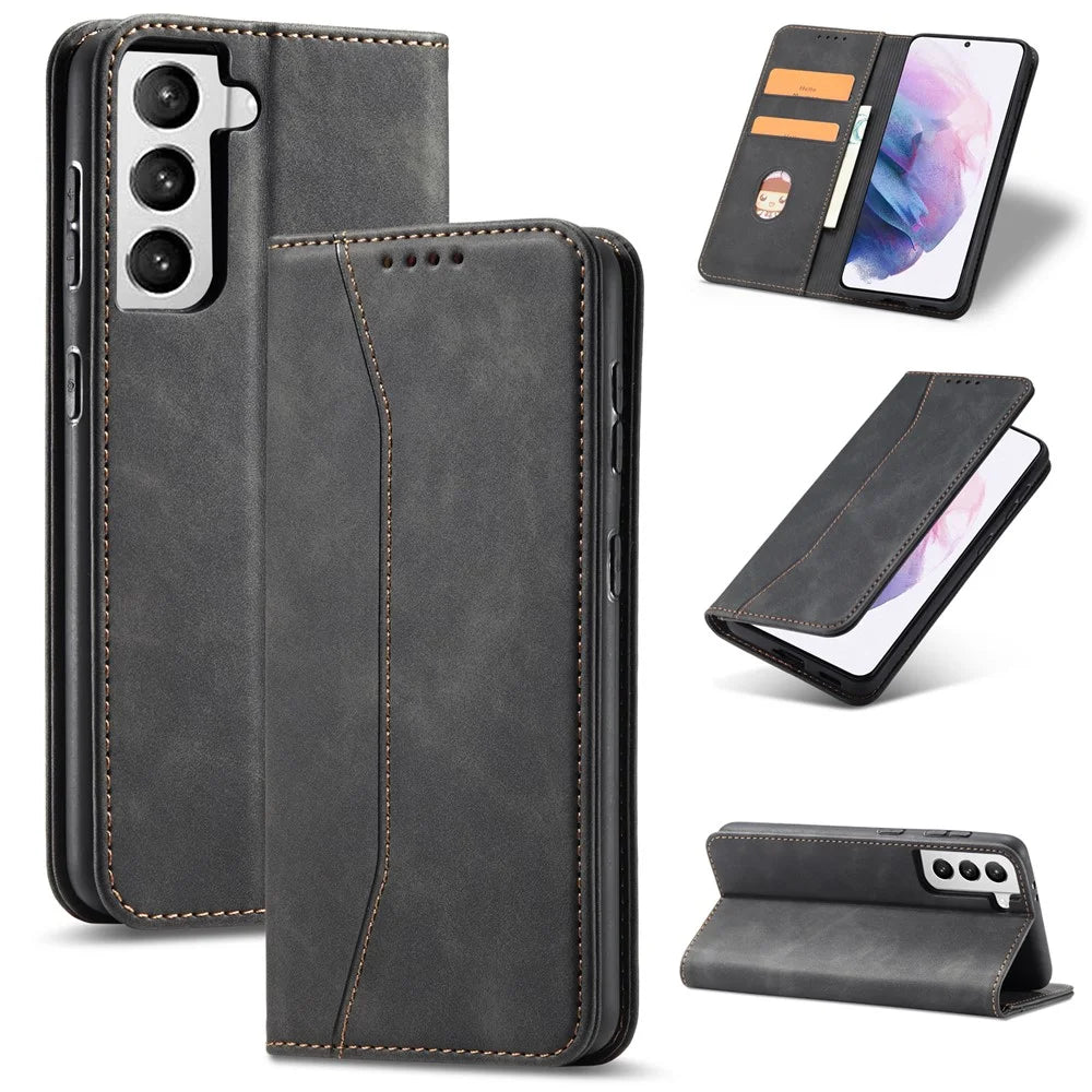 TPU + PU Leather Wallet Auto-absorbed Smartphone Cover for Samsung Galaxy S21+ 5G - Black - 1