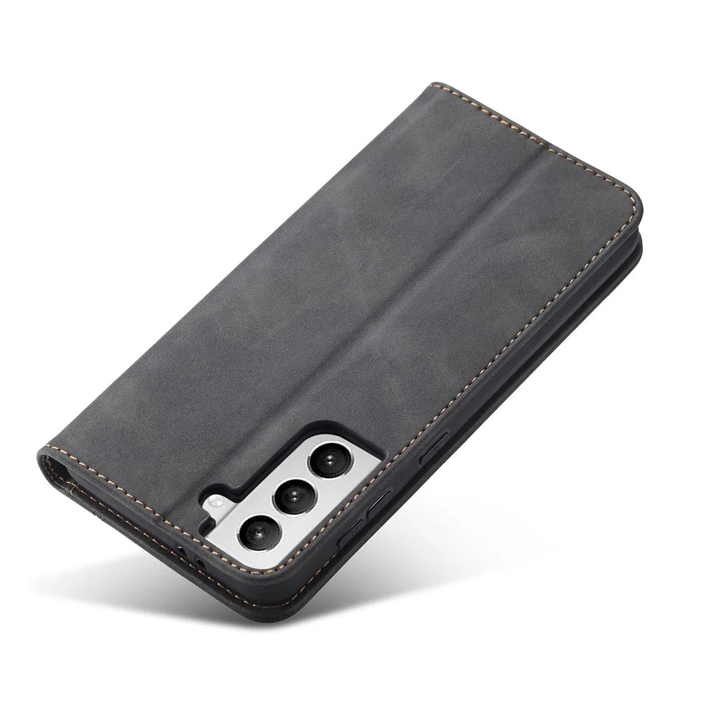 TPU + PU Leather Wallet Auto-absorbed Smartphone Cover for Samsung Galaxy S21+ 5G - Black - 2