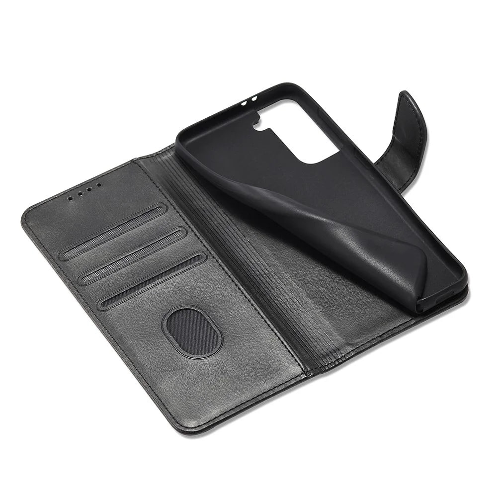 Classic Style Magnetic Clasp TPU + PU Leather Phone Cover Case for Samsung Galaxy S21 4G/5G - Black - 6