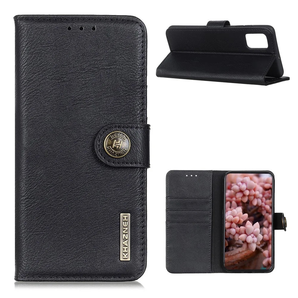 KHAZNEH Retro Style Leather Protector Case Cover for Samsung Galaxy A52 4G / 5G / A52s 5G Wallet Stand Case - Black - 1