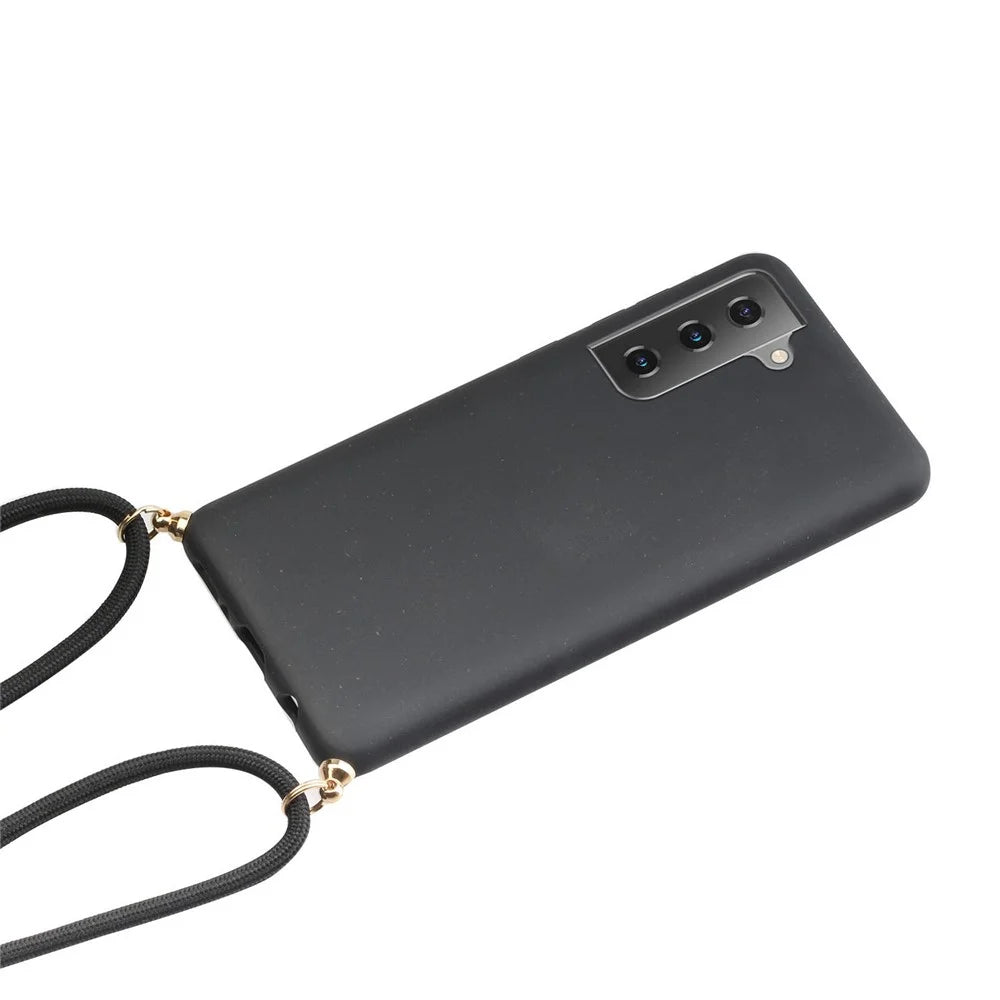 For Samsung Galaxy S21 4G/5G Wheat Straw Soft TPU Drop Protection Cover with Multi-function Strap - Black - 2