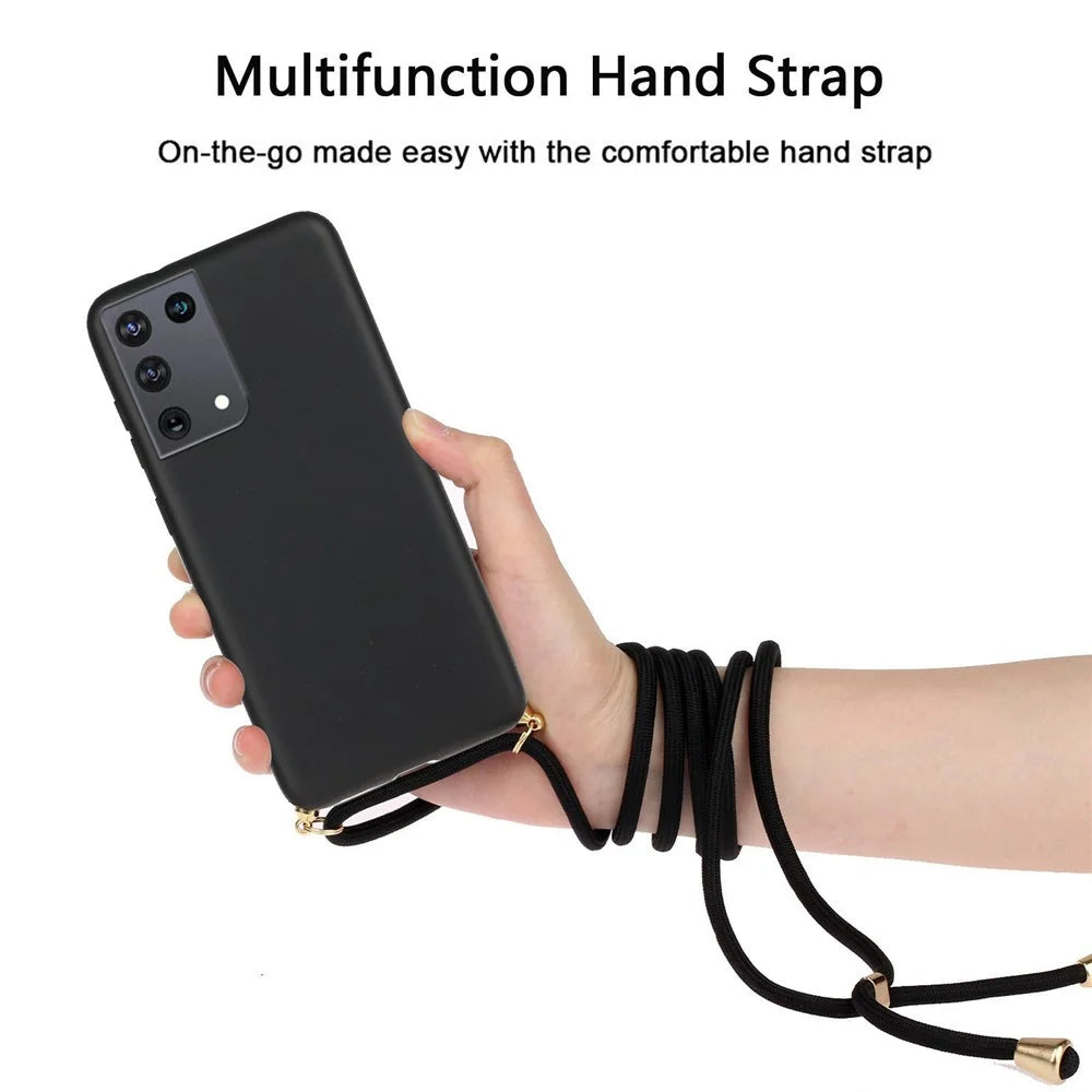 For Samsung Galaxy S21 Ultra 5G Eco-Friendly Wheat Straw Soft TPU Phone Case with Adjustable Lanyard - Black - 3