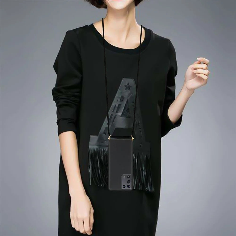For Samsung Galaxy S21 Ultra 5G Eco-Friendly Wheat Straw Soft TPU Phone Case with Adjustable Lanyard - Black - 4