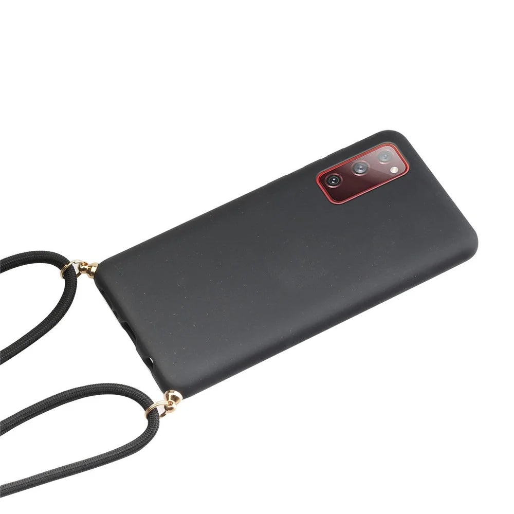 For Samsung Galaxy S20 FE 4G/FE 5G/S20 Lite/S20 FE 2022  TPU + Wheat Straw Phone Case with Strap - Black - 2