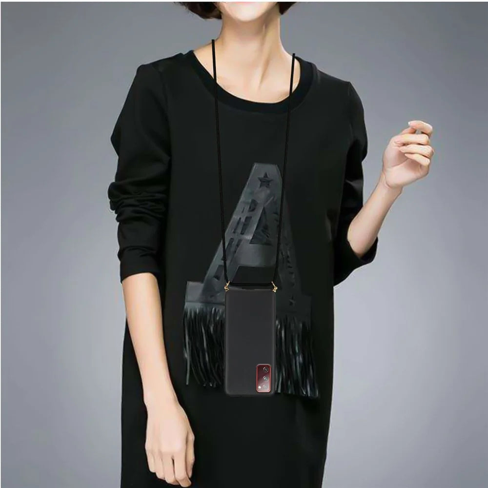 For Samsung Galaxy S20 FE 4G/FE 5G/S20 Lite/S20 FE 2022  TPU + Wheat Straw Phone Case with Strap - Black - 4