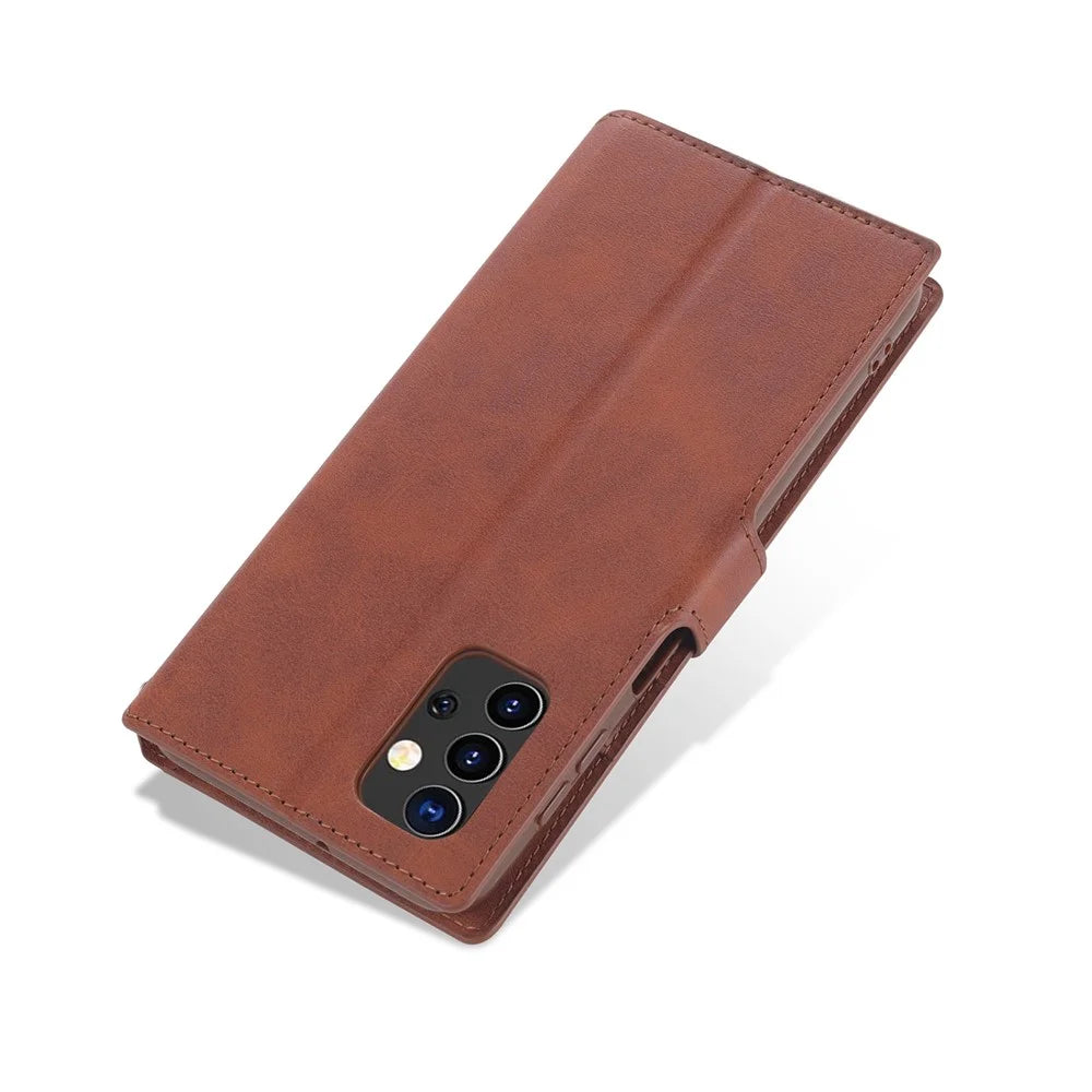 AZNS Dual-sided Magnetic Clasp Wallet Leather Stand Case for Samsung Galaxy A32 5G - Brown - 5