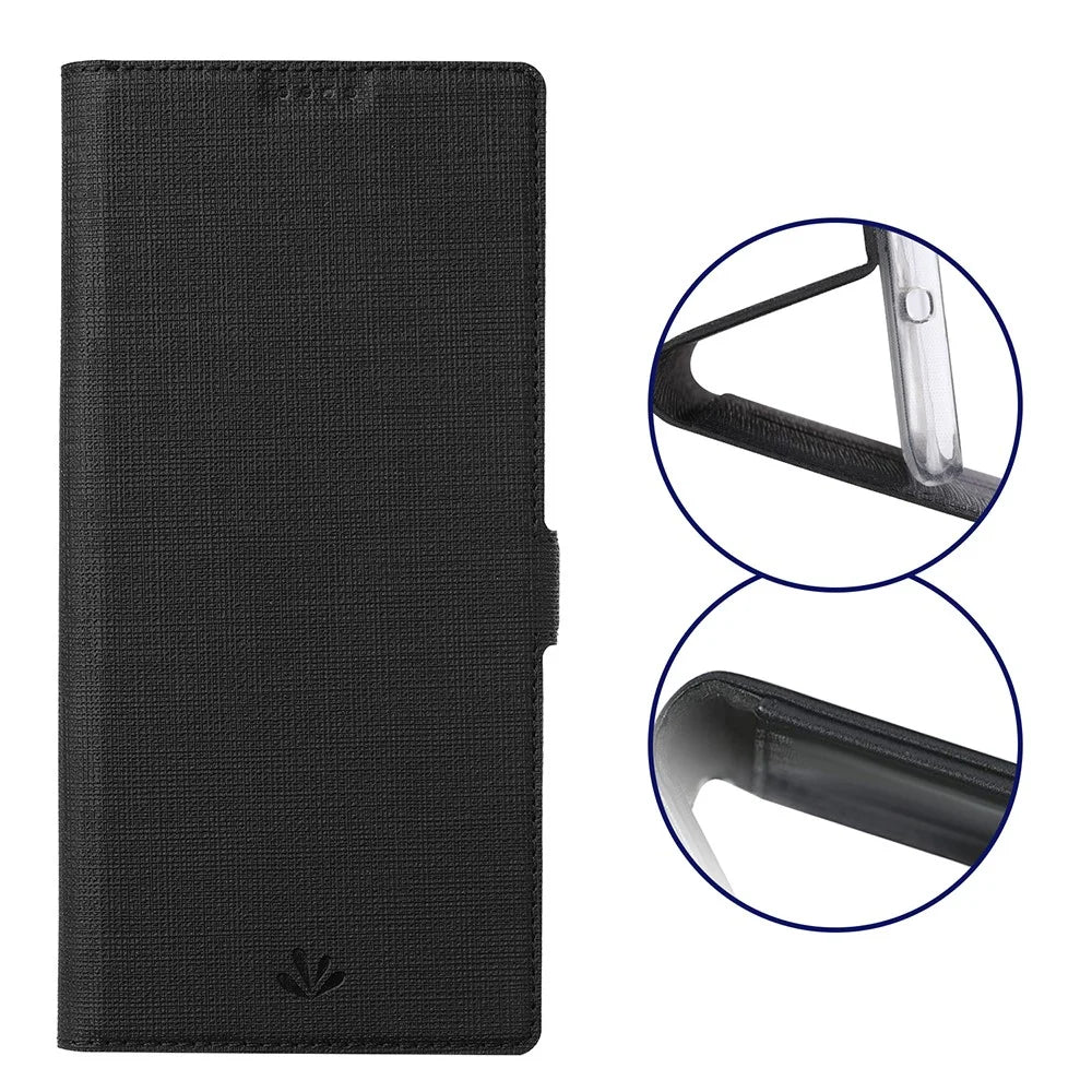VILI DMK Double Card Holder Magnetic Clasp Leather Wallet Stand Cover for Samsung Galaxy A32 5G - Black - 1