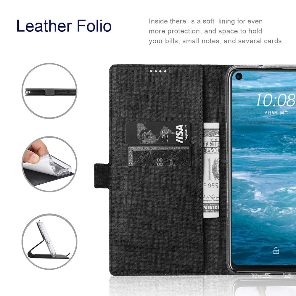 VILI DMK Double Card Holder Magnetic Clasp Leather Wallet Stand Cover for Samsung Galaxy A32 5G - Black - 3