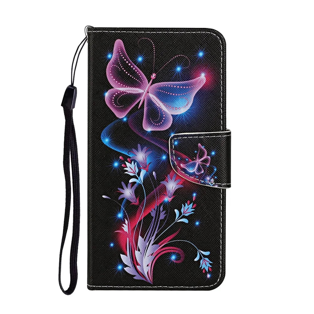 Pattern Printing TPU + PU Leather Wallet Stand Phone Case with Lanyard for Samsung Galaxy A52 4G/5G / A52s 5G - Beautiful Flower - 2