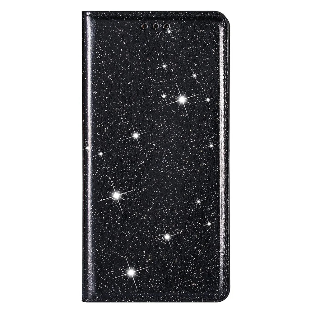 Flash Powder Auto-absorbed Ultra-thin Leather Stand Case for Samsung Galaxy S21 4G/5G - Black - 3