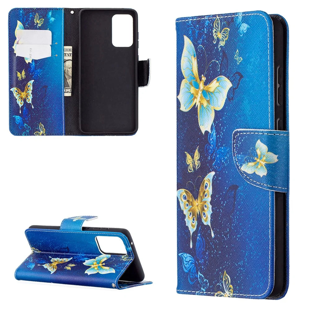 Wallet Pattern Printing Stand Flip Leather Phone Protective Shell for Samsung Galaxy A72 5G - Golden Butterfly - 1