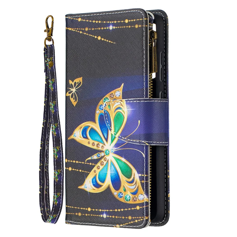BF03 Zipper Wallet Design Pattern Printing Leather Phone Cover for Samsung Galaxy A52 4G / 5G / A52s 5G - Crystal Butterfly - 2