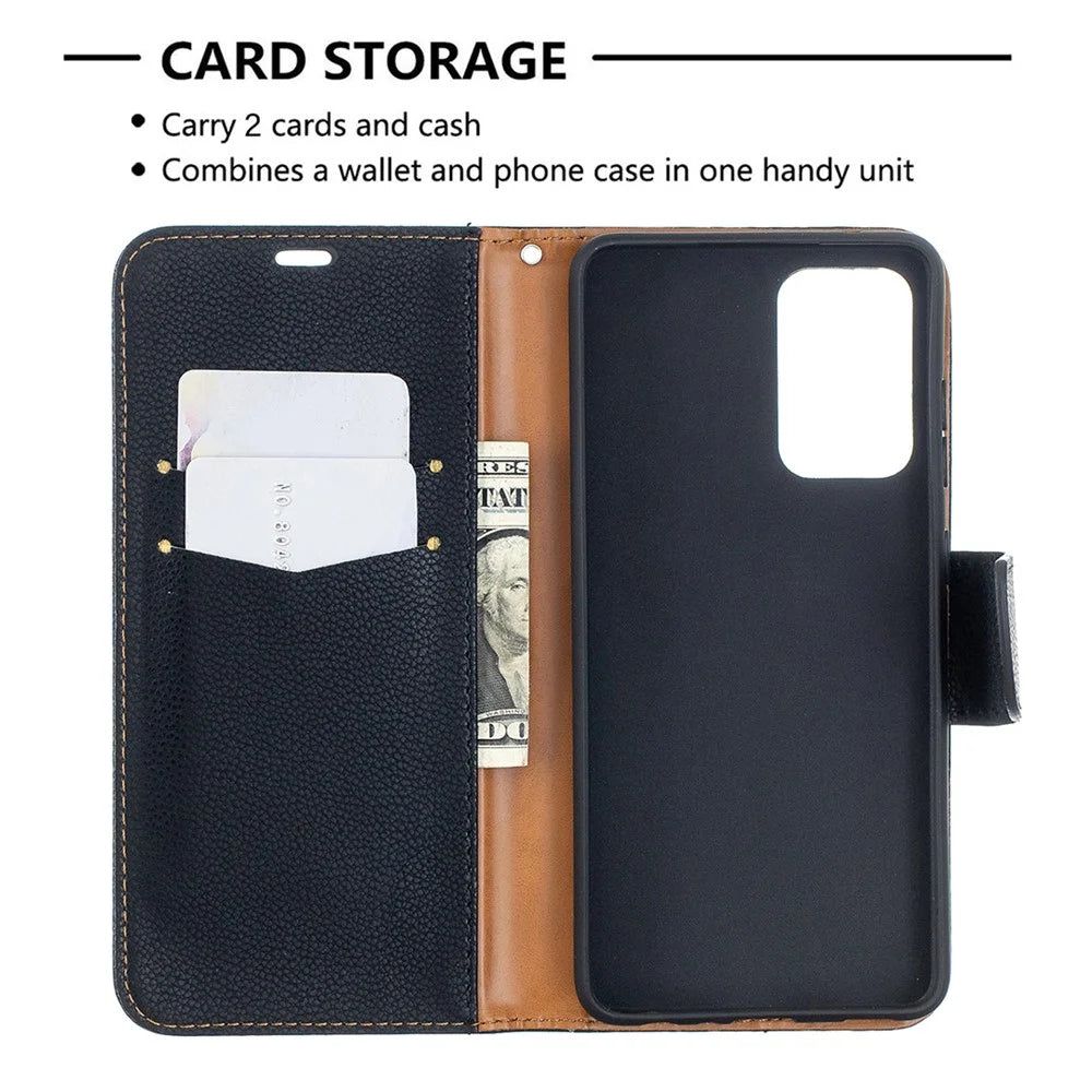 Litchi Surface with Wallet Leather Stand Case for Samsung Galaxy A52 4G/5G / A52s 5G - Black - 6
