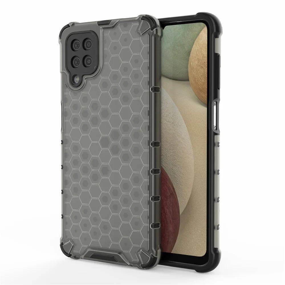 Honeycomb Pattern for Samsung Galaxy A12 Shock-proof TPU + PC Combo Case - Black - 1