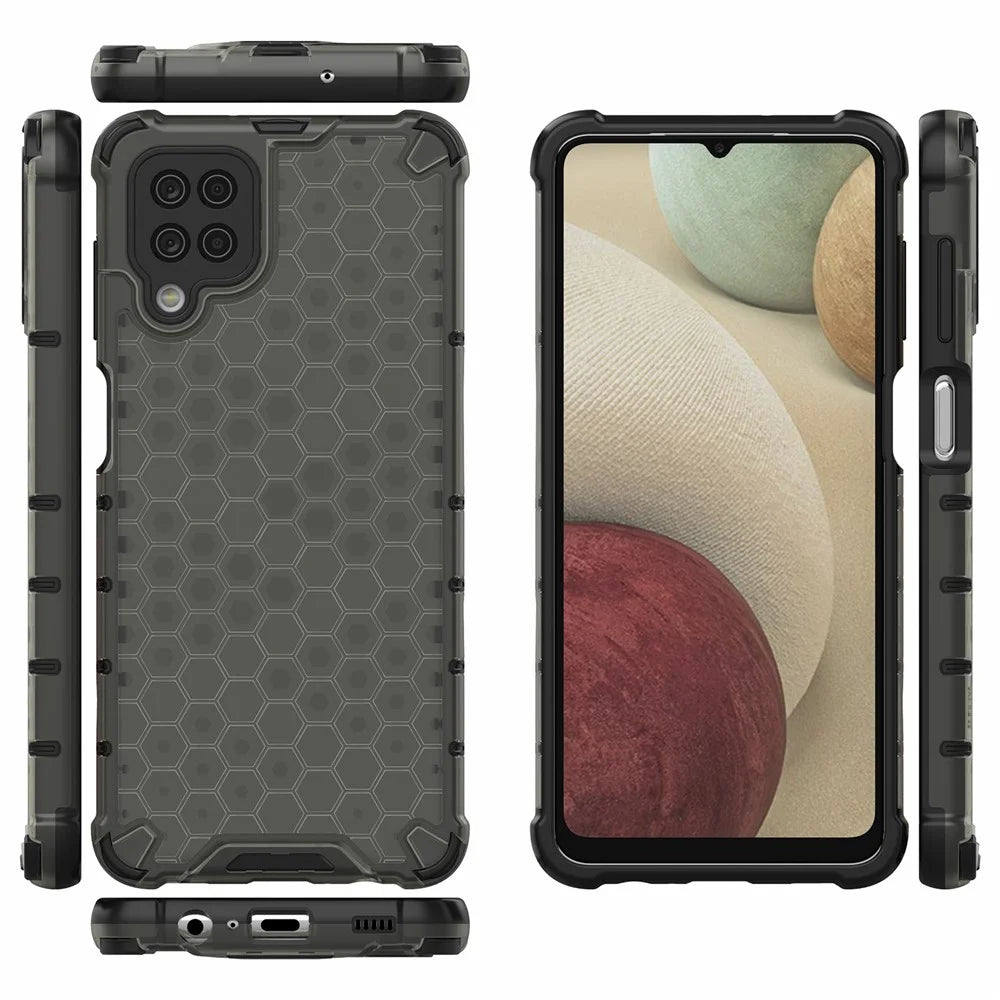 Honeycomb Pattern for Samsung Galaxy A12 Shock-proof TPU + PC Combo Case - Black - 2