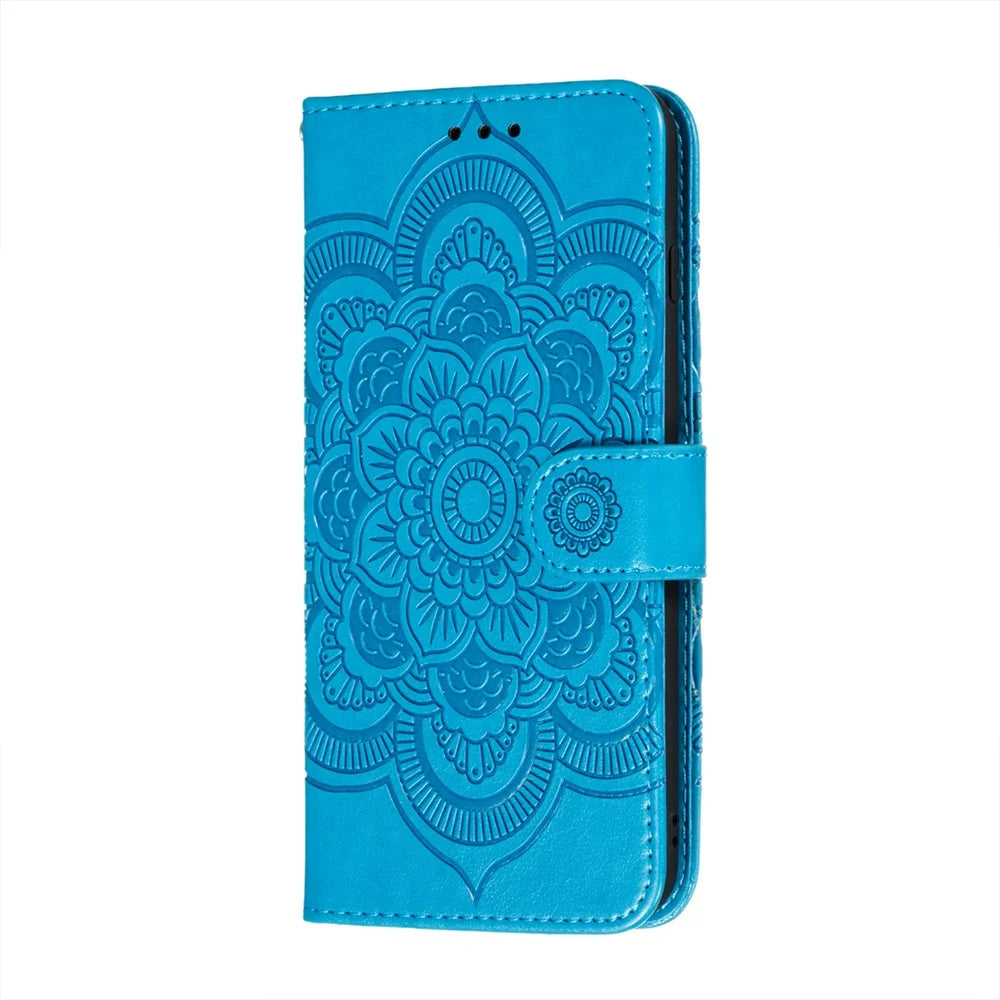 Imprint Mandala Flower Stand for Samsung Galaxy A72 5G / A72 4G Leather Case - Blue - 2