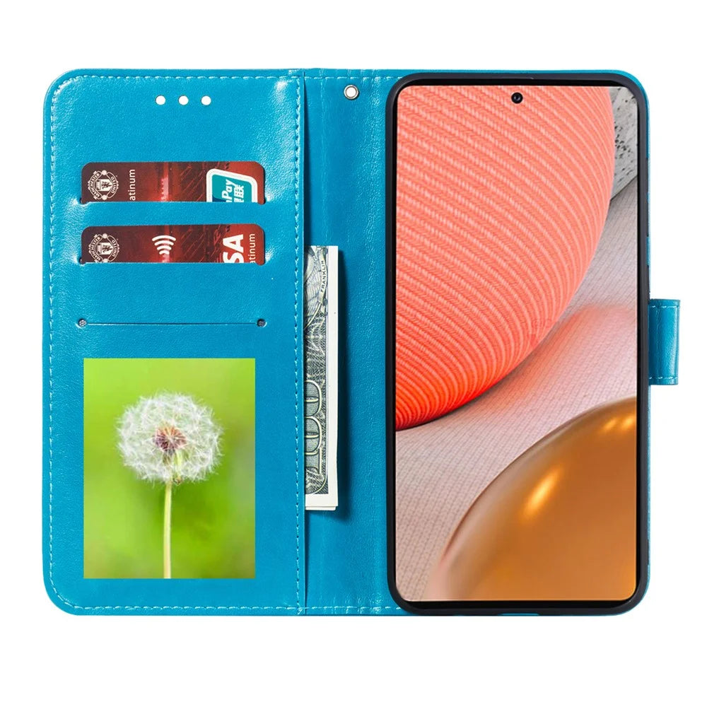 Imprint Mandala Flower Stand for Samsung Galaxy A72 5G / A72 4G Leather Case - Blue - 4