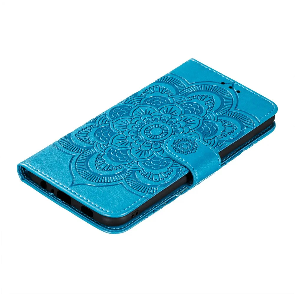 Imprint Mandala Flower Stand Leather Flip Shell for Samsung Galaxy A32 5G Case - Blue - 6