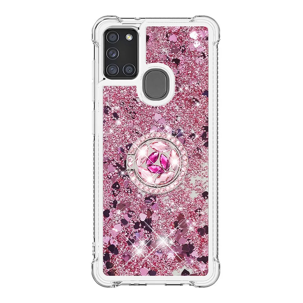 Shockproof Quicksand Kickstand TPU Smartphone Shell for Samsung Galaxy A21s - Red - 2