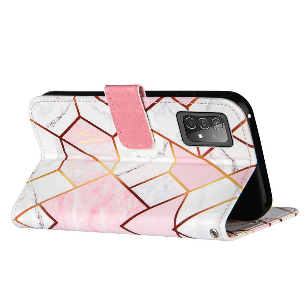 Wallet Stand Design Marble Pattern Splicing TPU + PU Leather Case for Samsung Galaxy A52 4G/5G / A52s 5G - Pink - 4