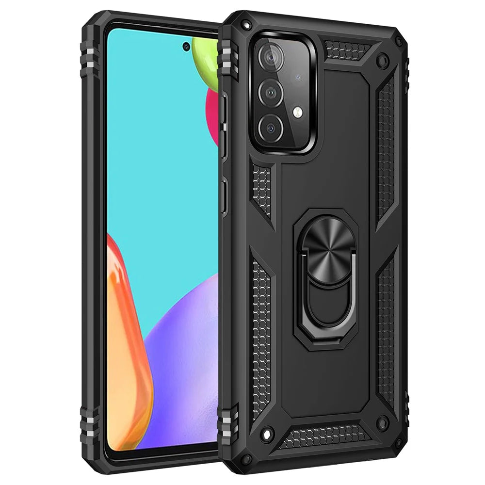 Armor Anti-fall Metal Ring Kickstand Design Hybrid PC TPU Shell for Samsung Galaxy A52 4G/5G / A52s 5G - Black - 2