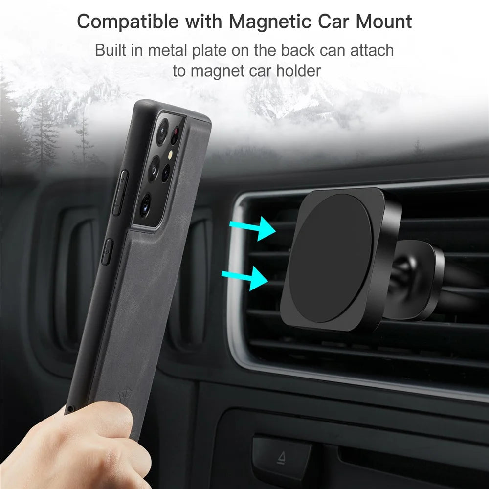 JEEHOOD Detachable 2 in 1 Magnetic Wallet Design Leather Coated TPU Case for Samsung Galaxy S21 Ultra 5G - Black - 7