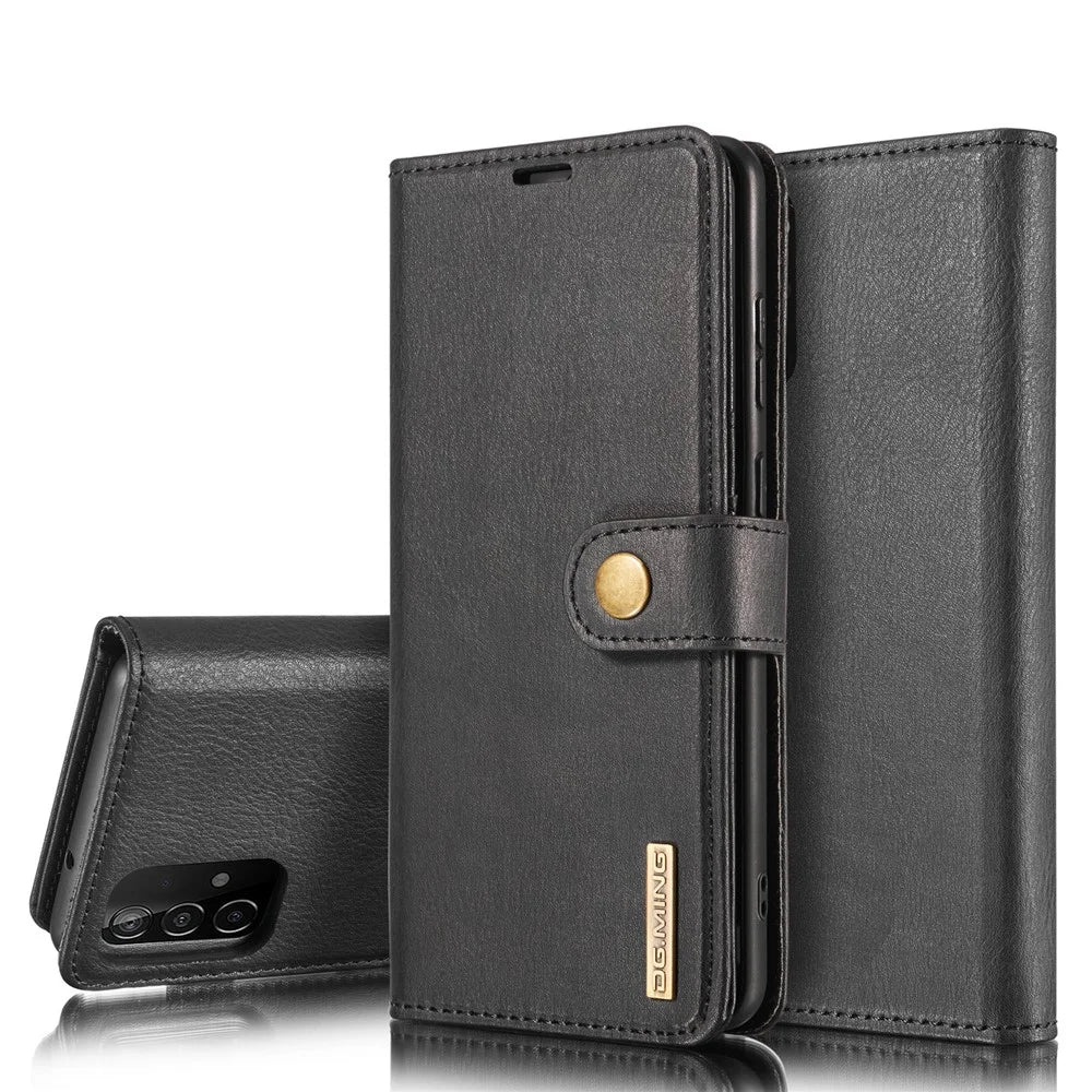 DG.MING Cover for Samsung Galaxy A52 4G / 5G / A52s 5G Detachable 2-in-1 Split Leather Wallet Shell + PC Back Case - Black - 1