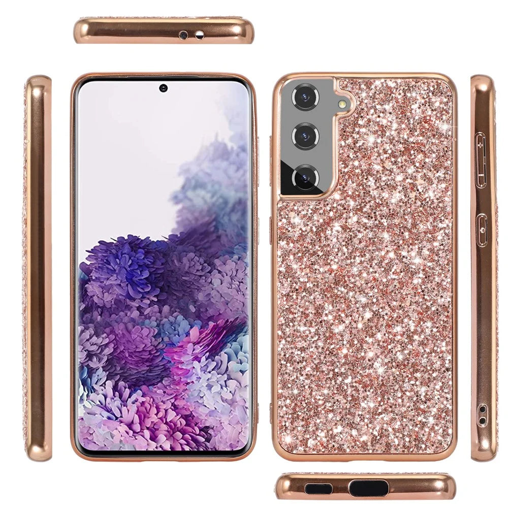 Glittering Sequins Design Plated TPU Frame + PC Hybrid Shell Case for Samsung Galaxy S21+ 5G - Rose Gold - 2