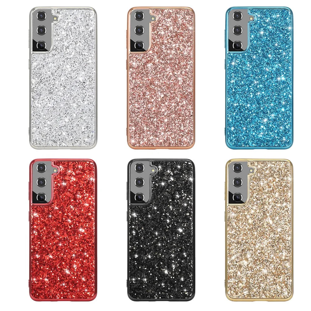 Glittering Sequins Design Plated TPU Frame + PC Hybrid Shell Case for Samsung Galaxy S21 4G/5G - Blue - 2