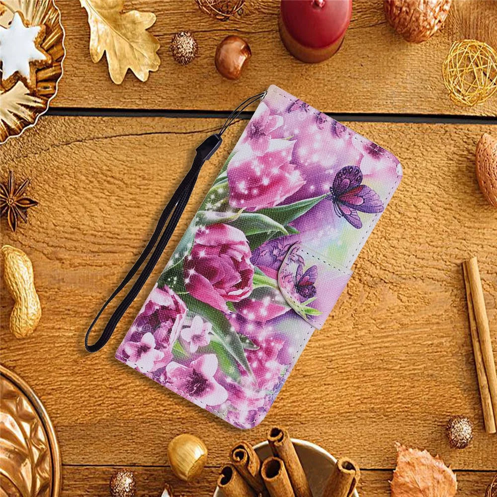 Pattern Printing TPU + PU Leather Wallet Stand Phone Case with Lanyard for Samsung Galaxy A72 5G / A72 4G - Vivid Flower - 5