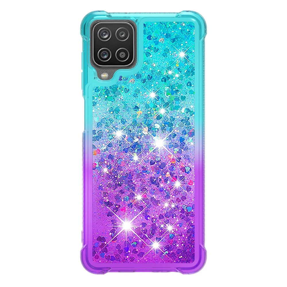 Shockproof Gradient Quicksand TPU Shell for Samsung Galaxy A12/M12 - Baby Blue/Purple - 2