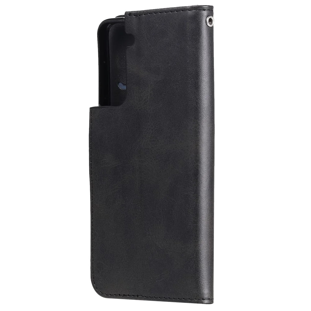 Zipper Pocket Leather Wallet Stand Case for Samsung Galaxy S21+ 5G - Black - 4