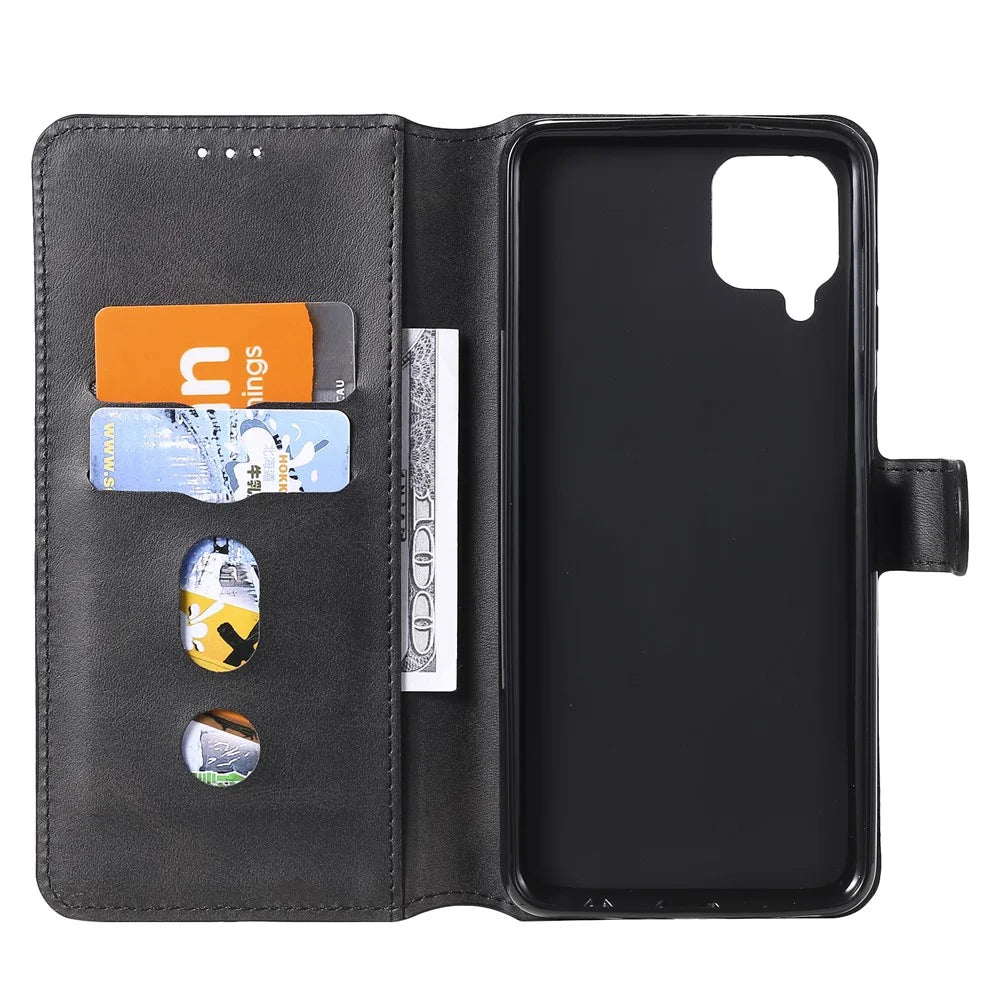 Classic Wallet Stand Flip Leather Phone Case for Samsung Galaxy A12 - Black - 4
