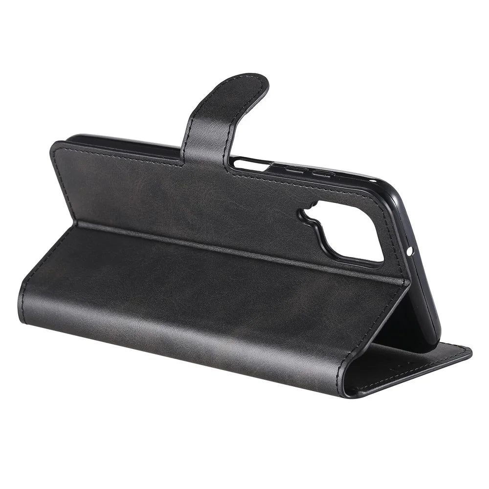Classic Wallet Stand Flip Leather Phone Case for Samsung Galaxy A12 - Black - 5