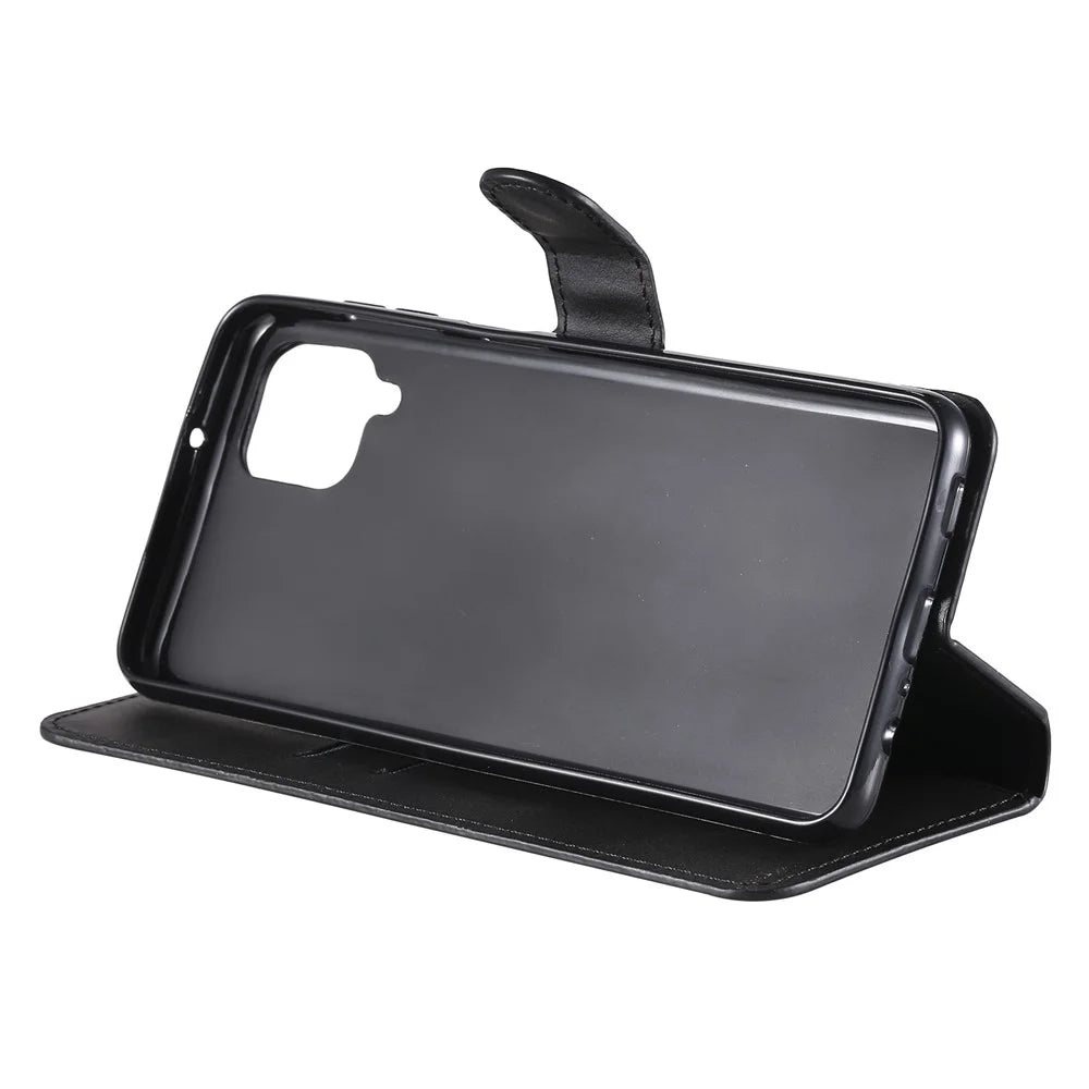 Classic Wallet Stand Flip Leather Phone Case for Samsung Galaxy A12 - Black - 6