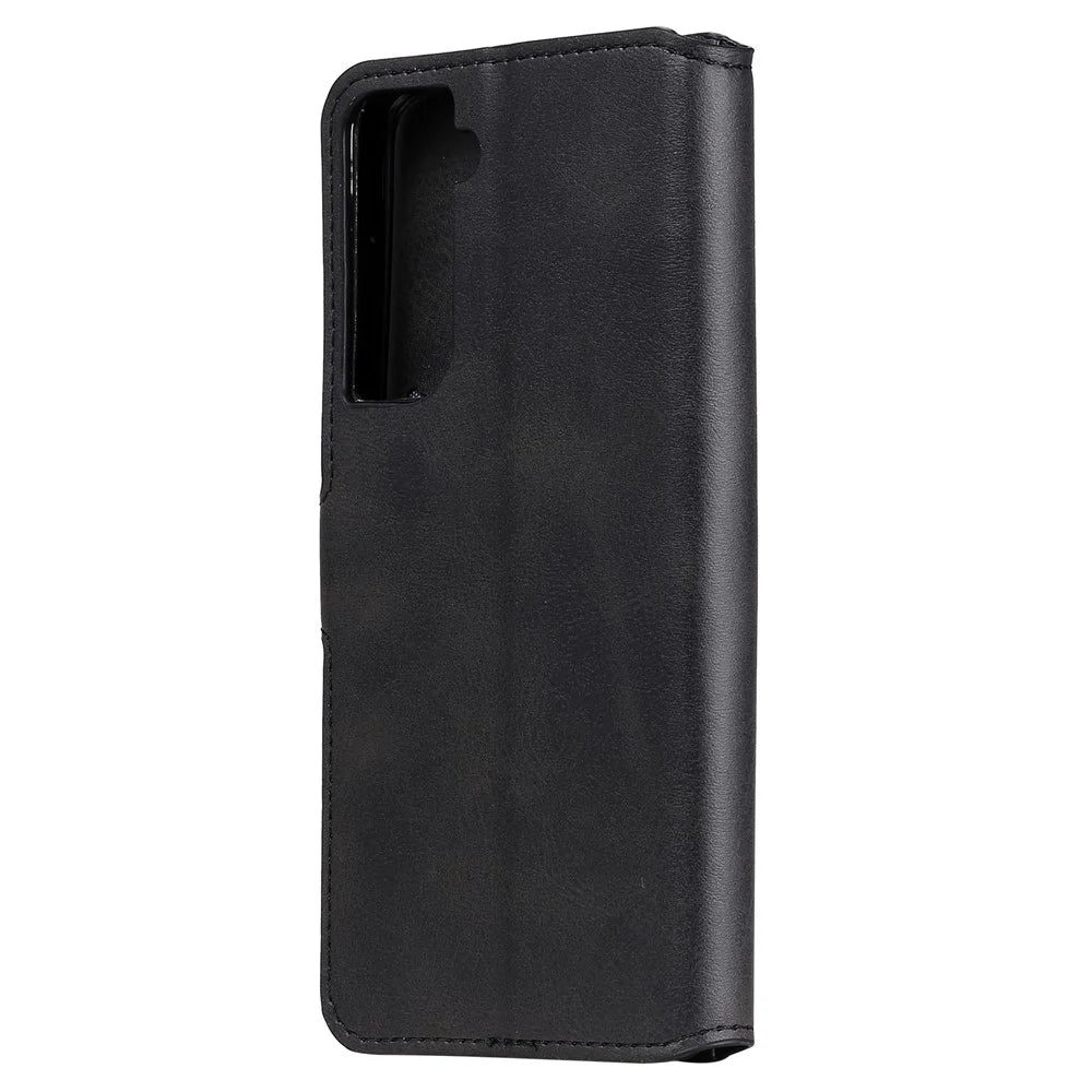 Wallet Stand Flip Leather Phone Case for Samsung Galaxy S21 4G/5G - Black - 3