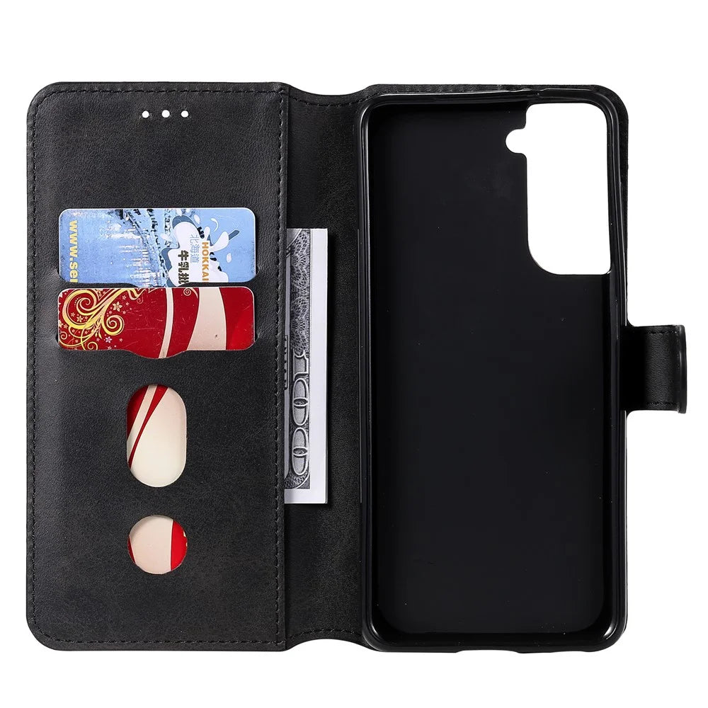 Wallet Stand Flip Leather Phone Case for Samsung Galaxy S21 4G/5G - Black - 4