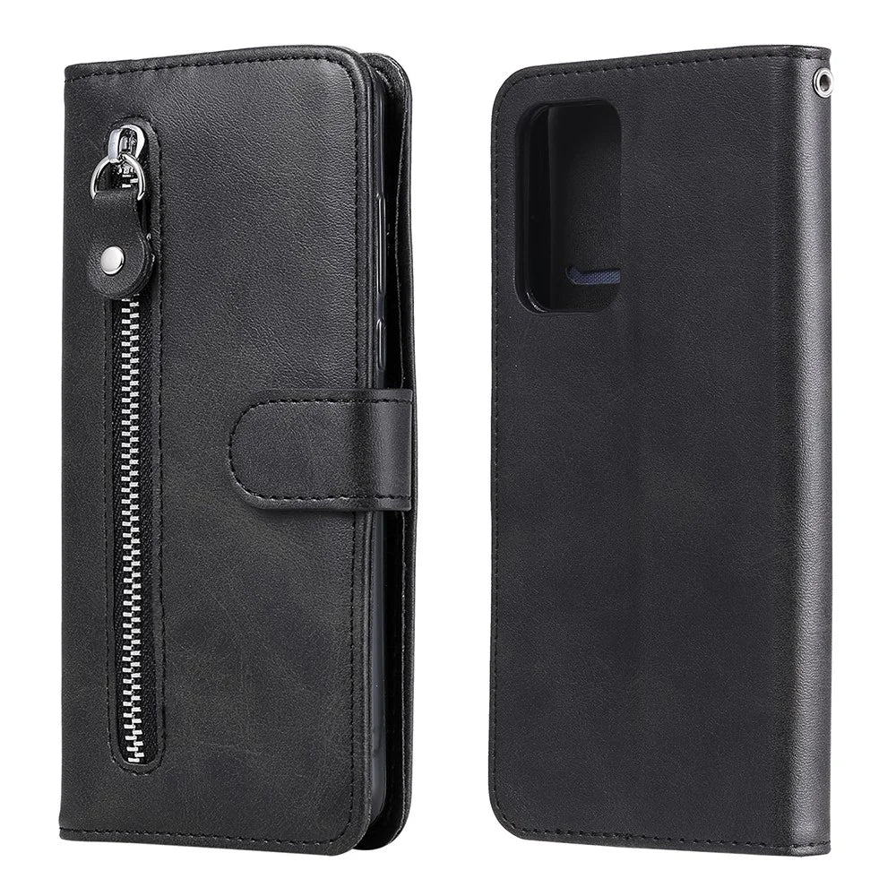 Zipper Pocket Wallet Leather Stand Smartphone Case for Samsung Galaxy A52 4G/5G / A52s 5G - Black - 2