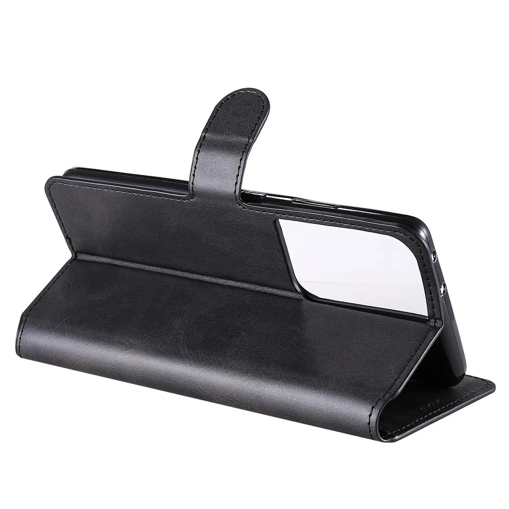 Wallet Leather Stand Cell Phone Case for Samsung Galaxy S21 Ultra 5G - Black - 5