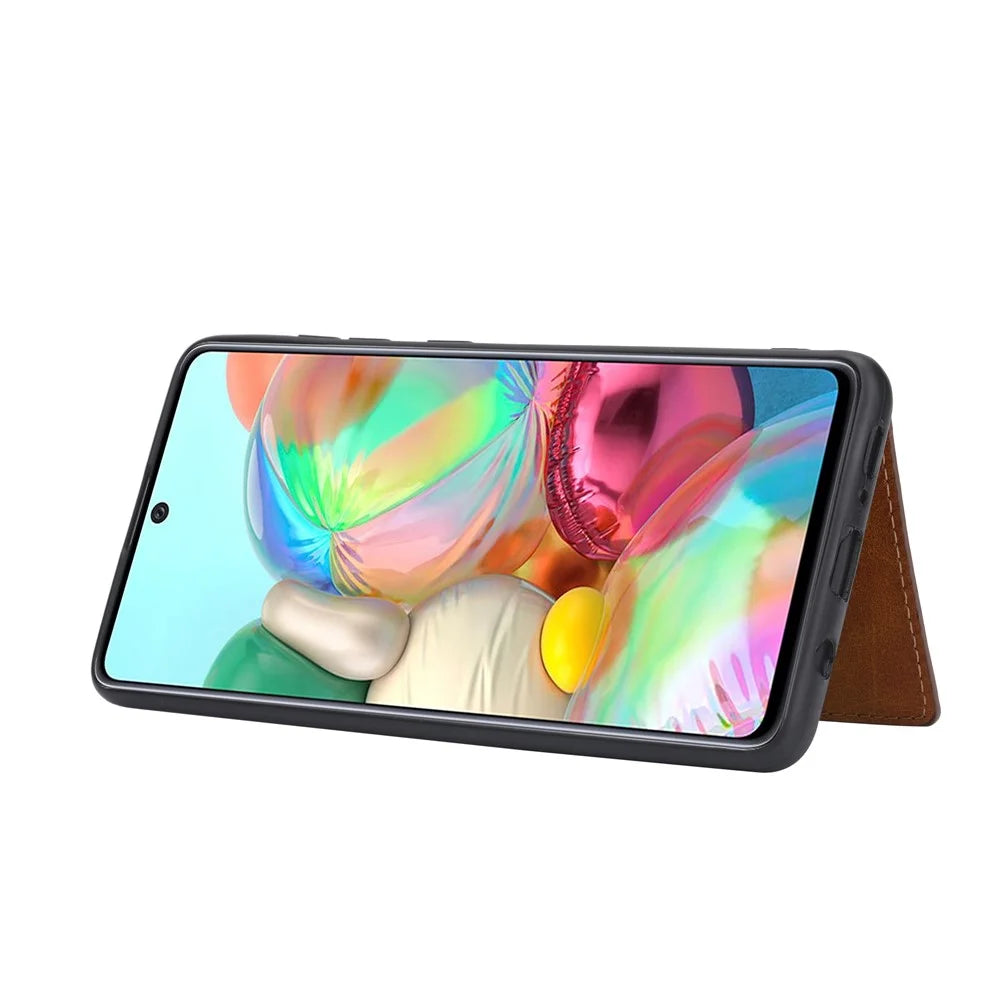 Card Slots Design PU Leather Coated TPU Kickstand fCase or Samsung Galaxy A52 4G/5G / A52s 5G - Brown - 5