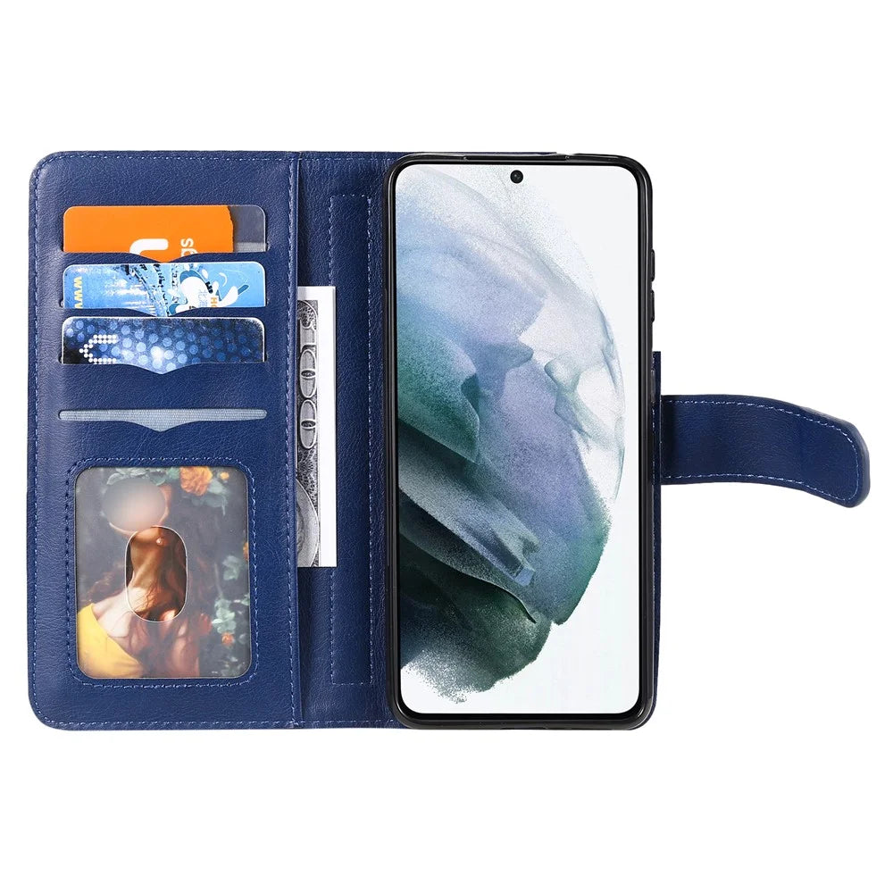 For Samsung Galaxy S21 Plus 5G Leather Case with 10 Card Holder Phone Cover Stand - Dark Blue - 7
