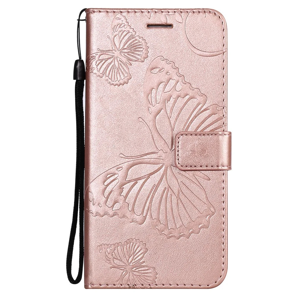 For Samsung Galaxy S21 4G / 5G Wallet Case Floral Butterfly Imprinted Leather Phone Cover Stand - Rose Gold - 2