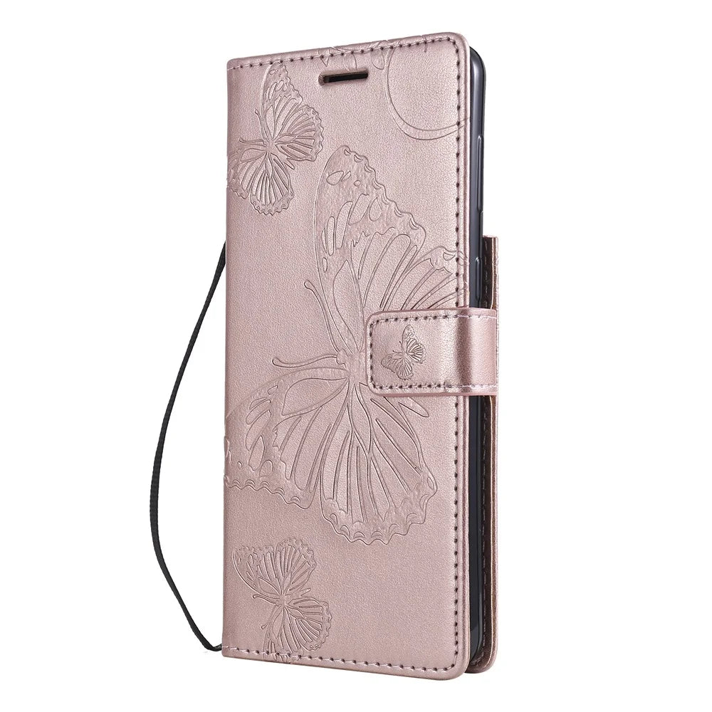 For Samsung Galaxy S21 4G / 5G Wallet Case Floral Butterfly Imprinted Leather Phone Cover Stand - Rose Gold - 3