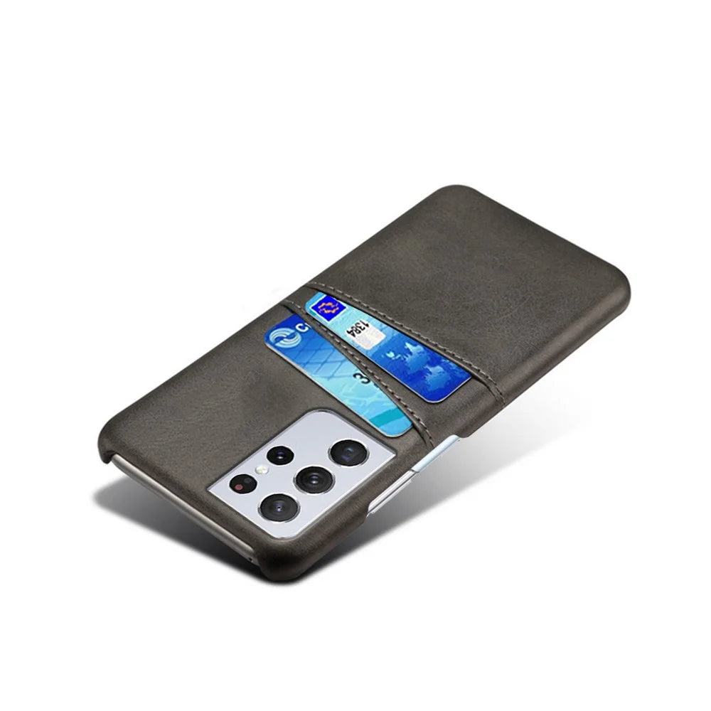 PC + PU Leather Coated Case with Dual-Card Slots for Samsung Galaxy S21 Ultra 5G - Black - 4