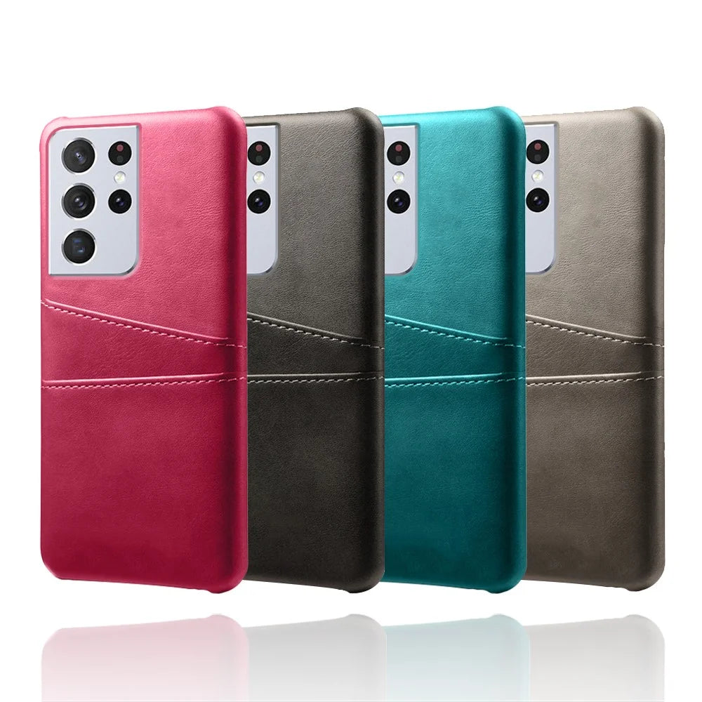 PC + PU Leather Coated Case with Dual-Card Slots for Samsung Galaxy S21 Ultra 5G - Black - 6