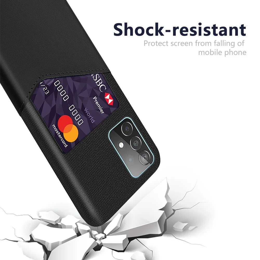 Card Holder Cloth + PU Leather Coated PC Back Cover for Samsung Galaxy A52 4G / 5G / A52s 5G - Black - 3